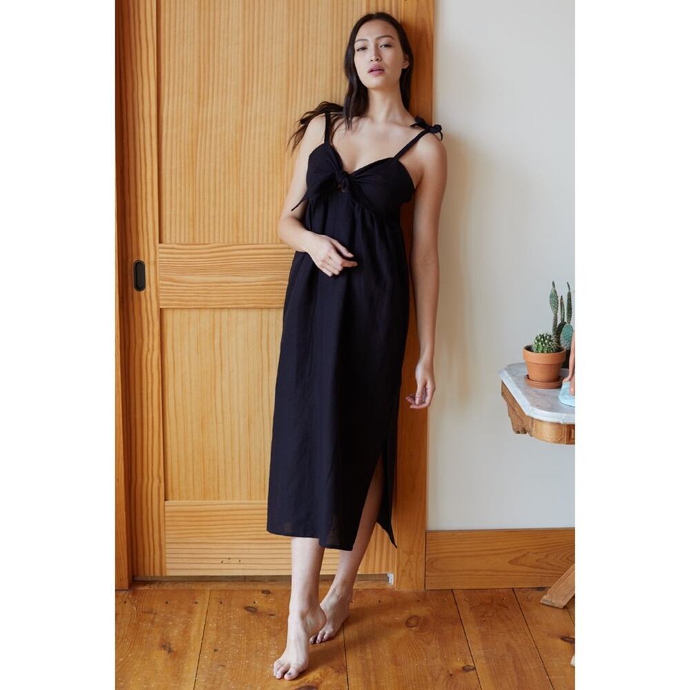 EMERSON FRY INDIA COLLECTION BLACK CAYMAN DRESS midi length organic linen sz XS